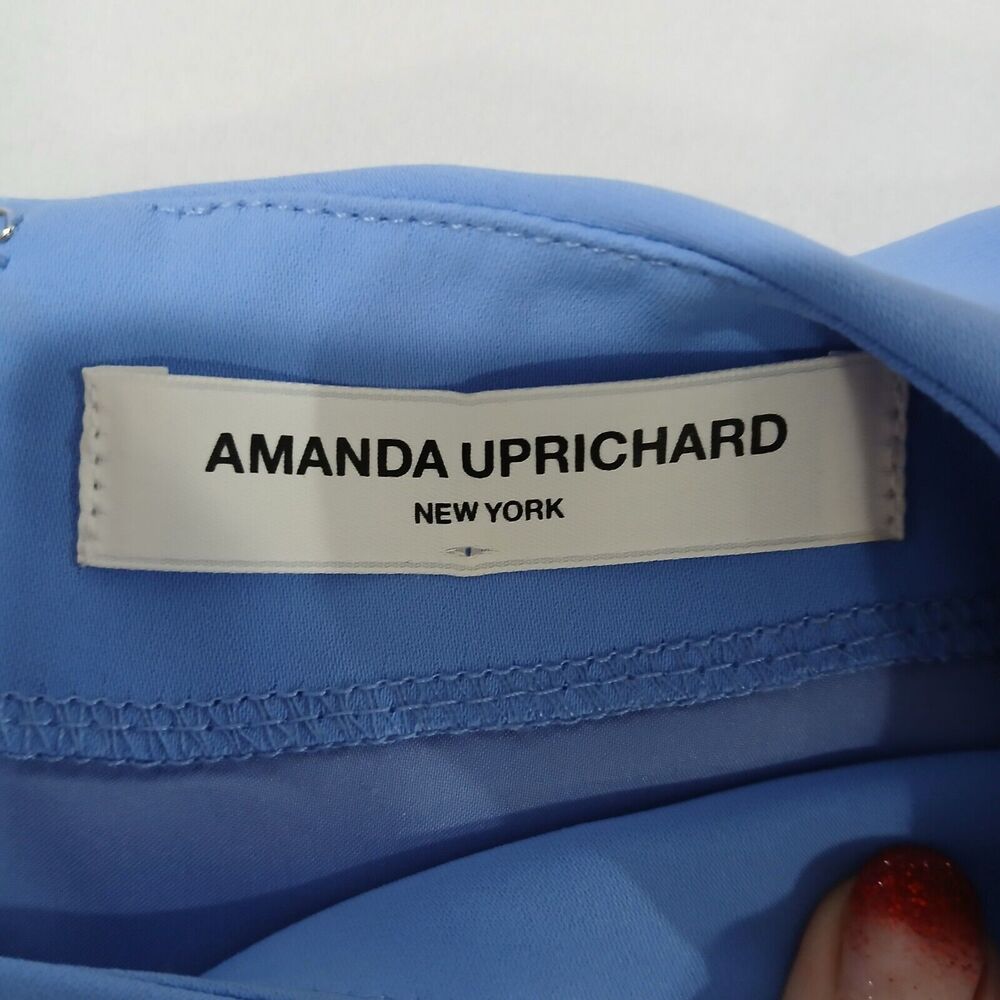 Amanda Uprichard Emery Dress Medium Chambray Blue Ruffle Mini Flounce 20432 - Picture 7 of 12